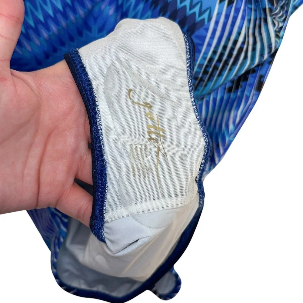 Gottex One Piece Swimsuit 8 Blue Geometric Chevron Sweetheart Padded‎ Designer